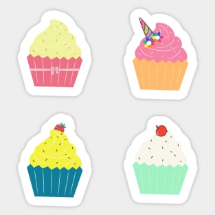 Pastel Cupcakes With Strawberry Sprinkles Icing And Unicorn Horn Sticker